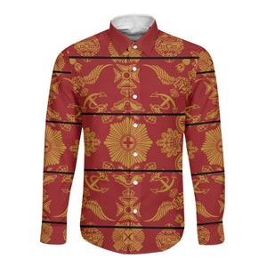 Basotho Blanket Long Sleeve Button Shirt Lesotho Seanamarena Kharetsa Royal Red - African Pride