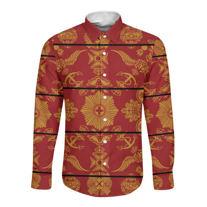Basotho Blanket Long Sleeve Button Shirt Lesotho Seanamarena Kharetsa Royal Red - African Pride