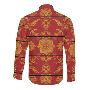 Basotho Blanket Long Sleeve Button Shirt Lesotho Seanamarena Kharetsa Royal Red - African Pride