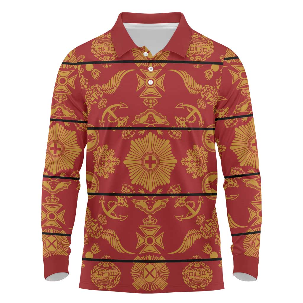 Basotho Blanket Long Sleeve Polo Shirt Lesotho Seanamarena Kharetsa Royal Red - African Pride