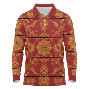 Basotho Blanket Long Sleeve Polo Shirt Lesotho Seanamarena Kharetsa Royal Red - African Pride