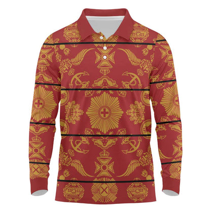 Basotho Blanket Long Sleeve Polo Shirt Lesotho Seanamarena Kharetsa Royal Red - African Pride