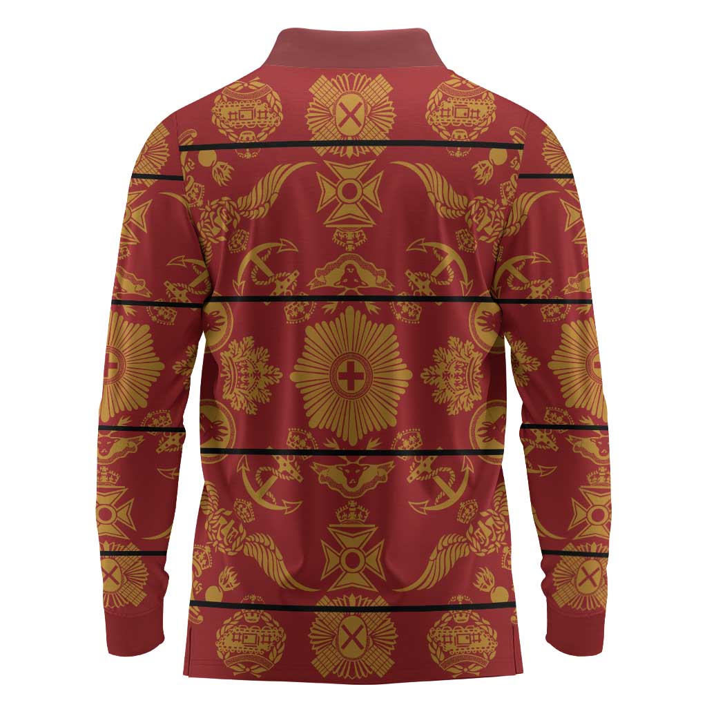 Basotho Blanket Long Sleeve Polo Shirt Lesotho Seanamarena Kharetsa Royal Red - African Pride