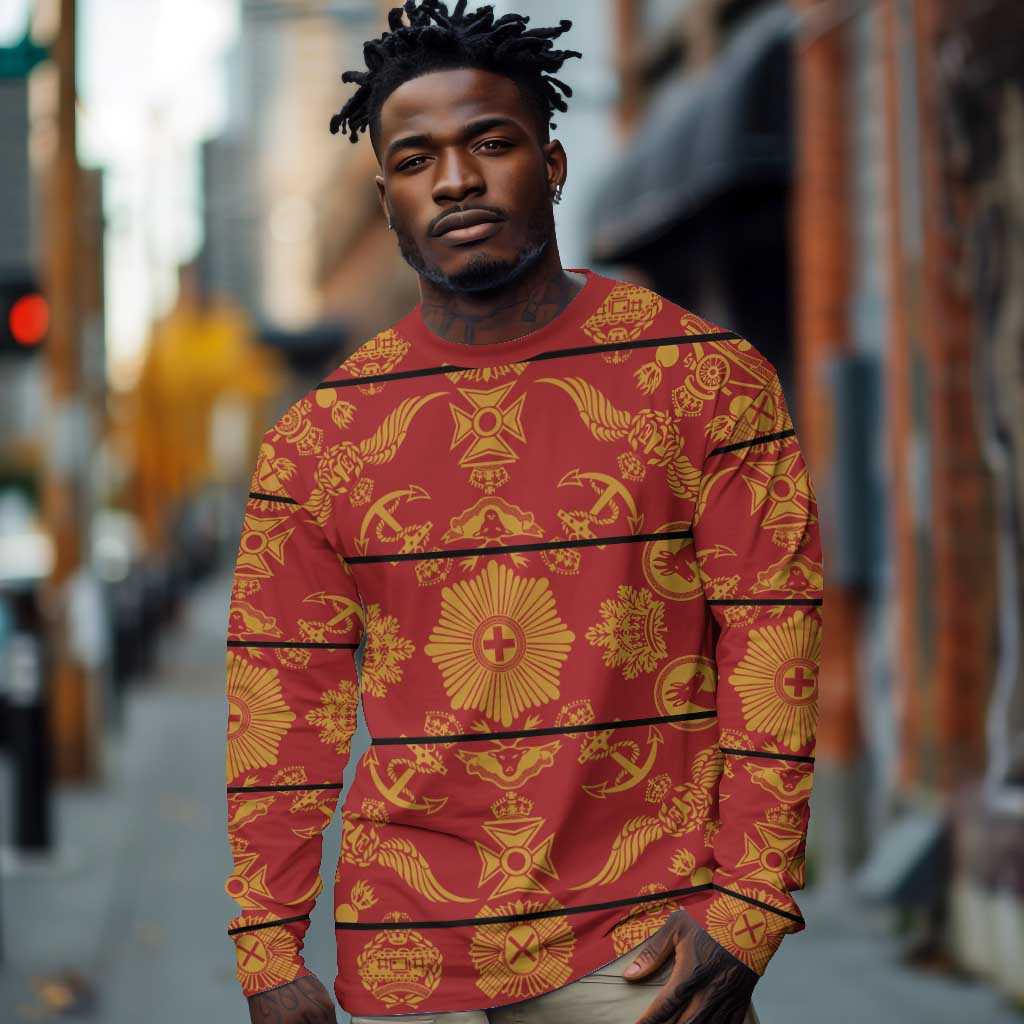 Basotho Blanket Long Sleeve Shirt Lesotho Seanamarena Kharetsa Royal Red - African Pride