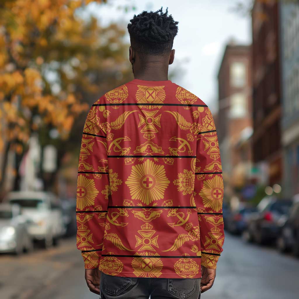 Basotho Blanket Long Sleeve Shirt Lesotho Seanamarena Kharetsa Royal Red - African Pride