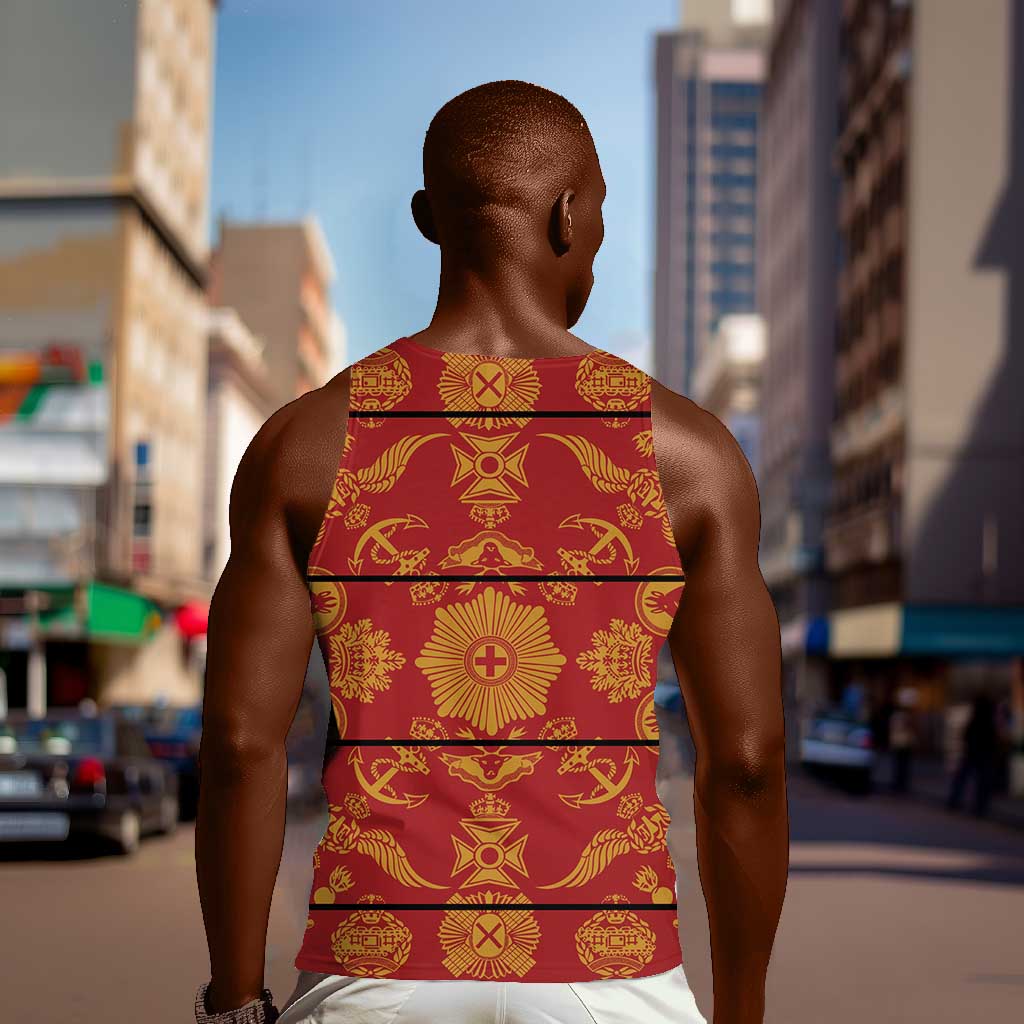 Basotho Blanket Men Tank Top Lesotho Seanamarena Kharetsa Royal Red - African Pride