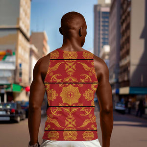 Basotho Blanket Men Tank Top Lesotho Seanamarena Kharetsa Royal Red - African Pride