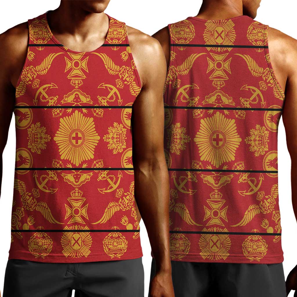 Basotho Blanket Men Tank Top Lesotho Seanamarena Kharetsa Royal Red - African Pride