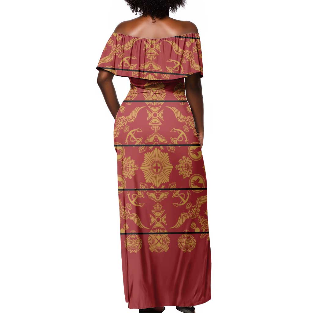 Basotho Blanket Off Shoulder Maxi Dress Lesotho Seanamarena Kharetsa Royal Red - African Pride
