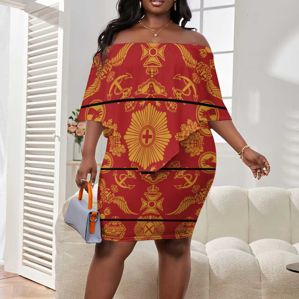 Basotho Blanket Off Shoulder Short Dress Lesotho Seanamarena Kharetsa Royal Red - African Pride
