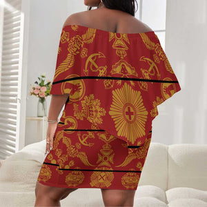 Basotho Blanket Off Shoulder Short Dress Lesotho Seanamarena Kharetsa Royal Red - African Pride