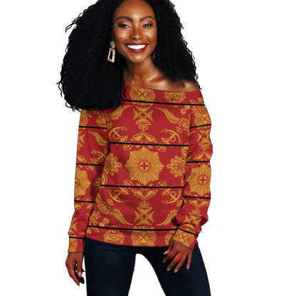 Basotho Blanket Off Shoulder Sweater Lesotho Seanamarena Kharetsa Royal Red - African Pride