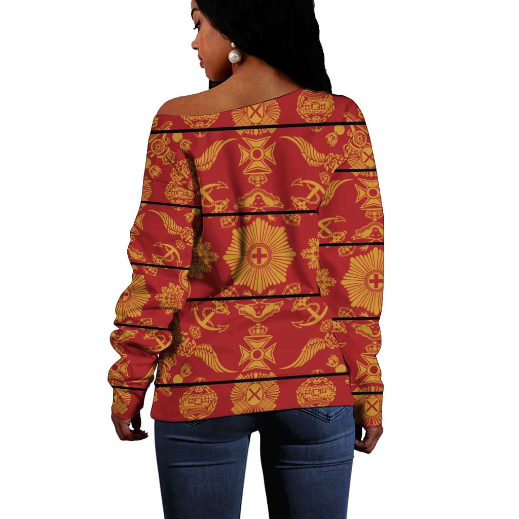 Basotho Blanket Off Shoulder Sweater Lesotho Seanamarena Kharetsa Royal Red - African Pride