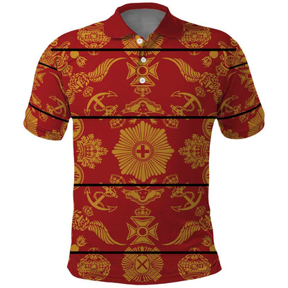 Basotho Blanket Polo Shirt Lesotho Seanamarena Kharetsa Royal Red - African Pride