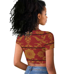Basotho Blanket Raglan Cropped T shirt Lesotho Seanamarena Kharetsa Royal Red - African Pride