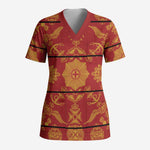 Lesotho Seanamarena Kharetsa Royal Red Scrub Top Basotho Traditional Blanket Style - African Pride