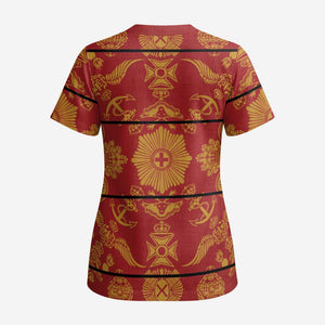 Lesotho Seanamarena Kharetsa Royal Red Scrub Top Basotho Traditional Blanket Style - African Pride