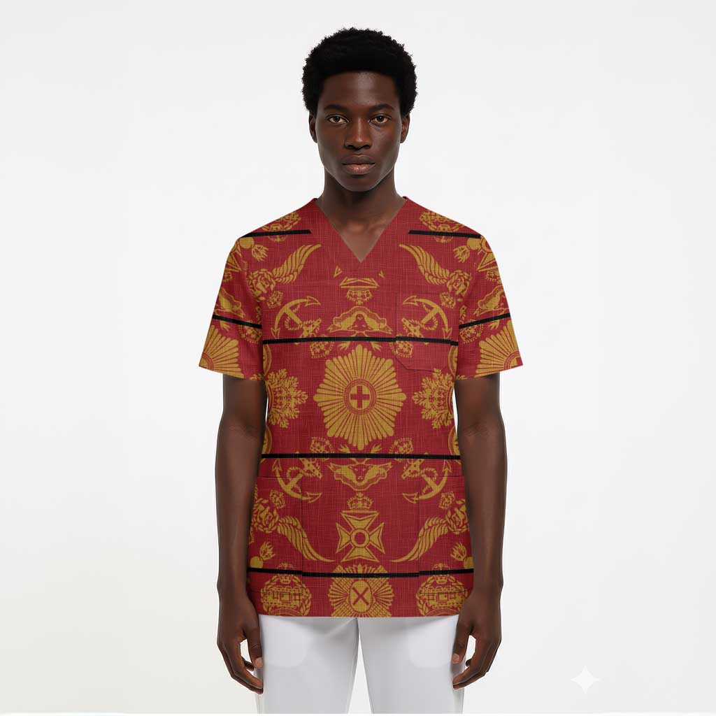 Lesotho Seanamarena Kharetsa Royal Red Scrub Top Basotho Traditional Blanket Style - African Pride