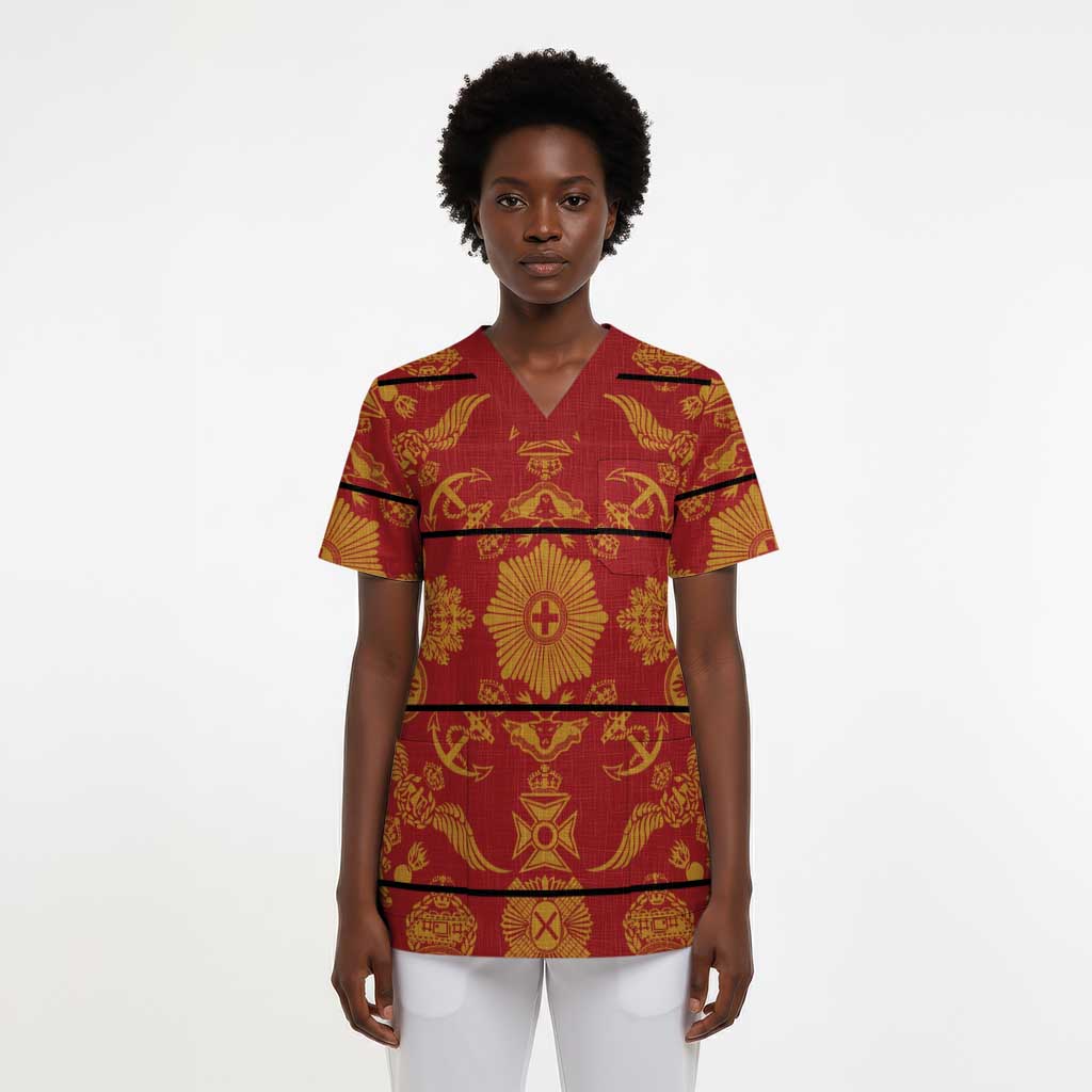 Lesotho Seanamarena Kharetsa Royal Red Scrub Top Basotho Traditional Blanket Style - African Pride