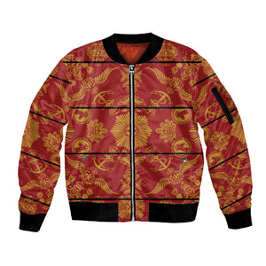 Basotho Blanket Sleeve Zip Bomber Jacket Lesotho Seanamarena Kharetsa Royal Red - African Pride
