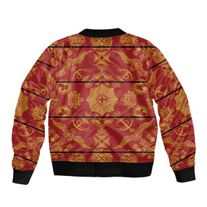 Basotho Blanket Sleeve Zip Bomber Jacket Lesotho Seanamarena Kharetsa Royal Red - African Pride