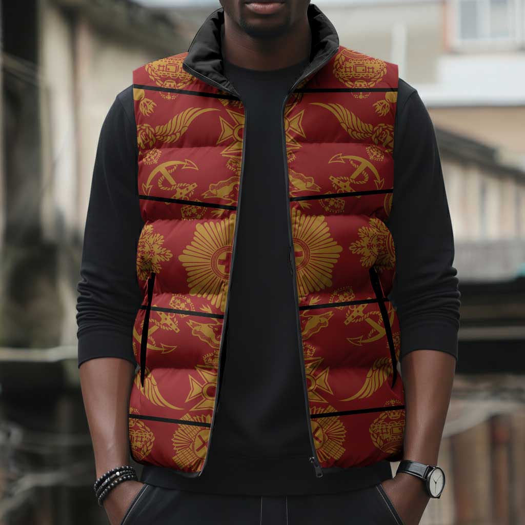 Lesotho Seanamarena Kharetsa Royal Red Sleeveless Puffer Jacket Basotho Traditional Blanket Style