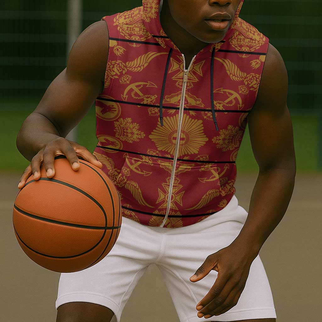 Basotho Blanket Sleeveless Zip Hoodie Lesotho Seanamarena Kharetsa Royal Red - African Pride