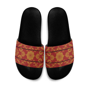 Lesotho Seanamarena Kharetsa Royal Red Slide Sandals Basotho Traditional Blanket Style