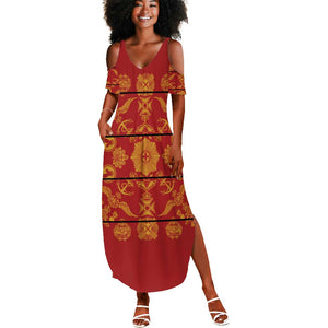 Basotho Blanket Summer Maxi Dress Lesotho Seanamarena Kharetsa Royal Red - African Pride