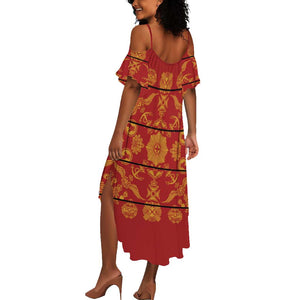 Basotho Blanket Summer Maxi Dress Lesotho Seanamarena Kharetsa Royal Red - African Pride