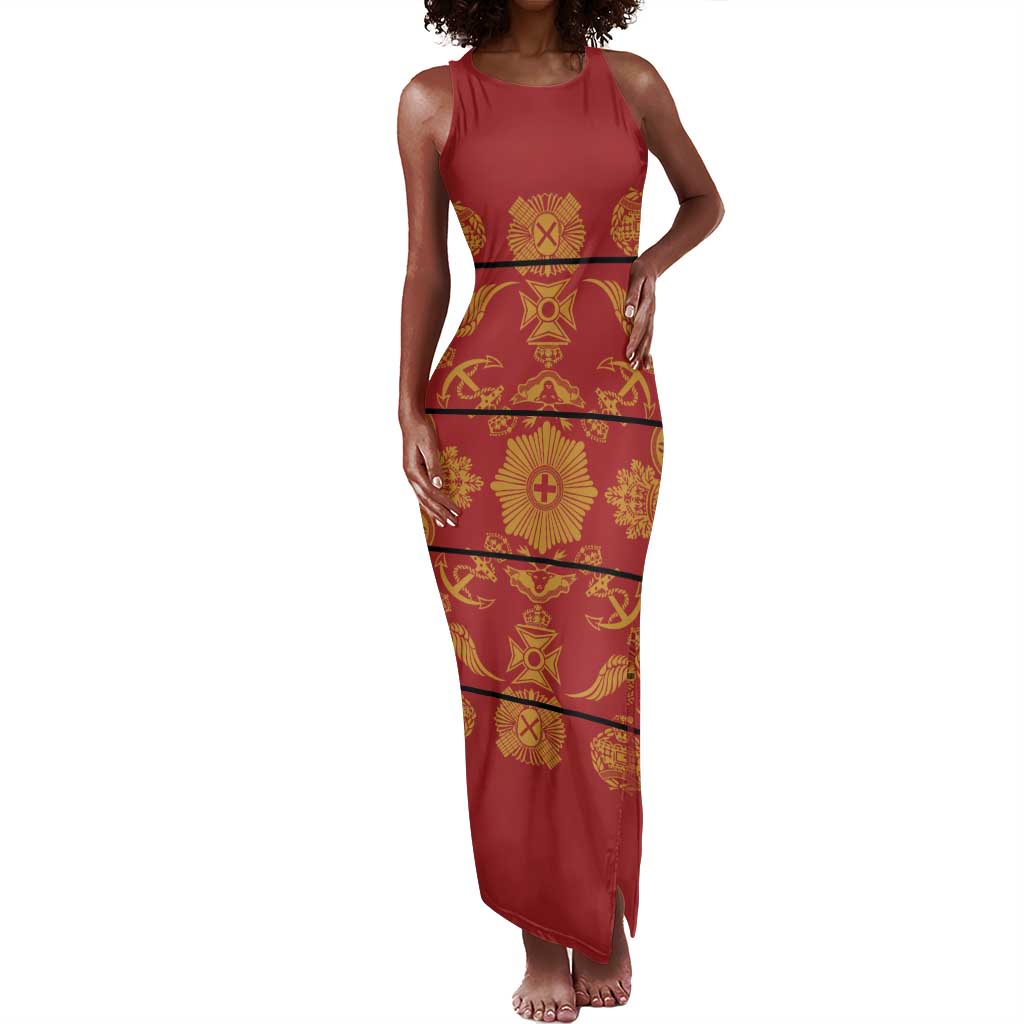 Basotho Blanket Tank Maxi Dress Lesotho Seanamarena Kharetsa Royal Red - African Pride