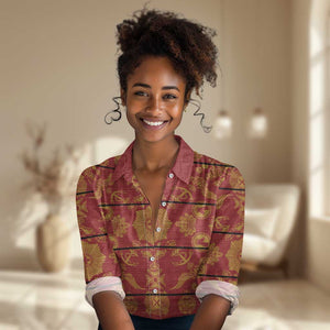 Basotho Blanket Women Casual Shirt Lesotho Seanamarena Kharetsa Royal Red - African Pride