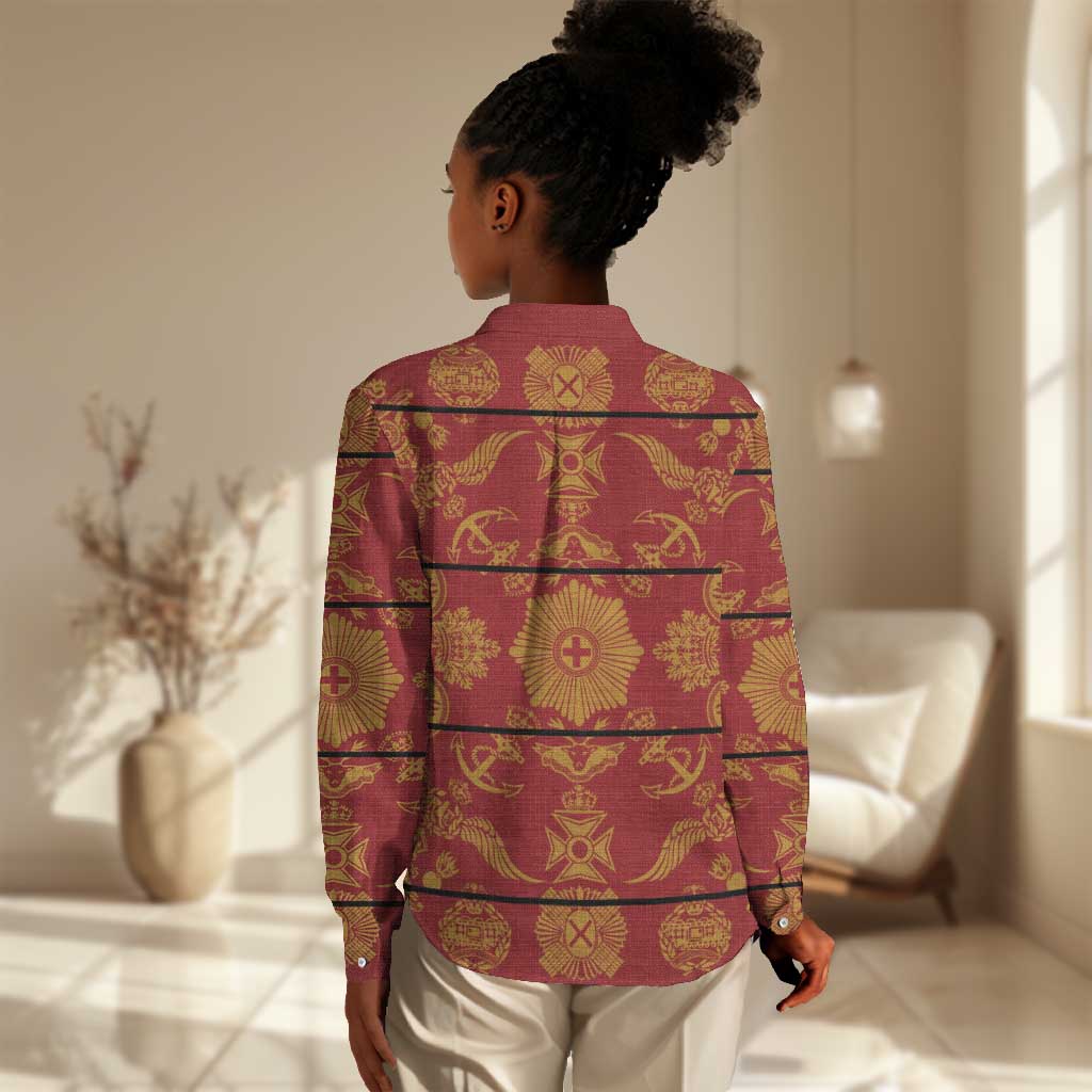 Basotho Blanket Women Casual Shirt Lesotho Seanamarena Kharetsa Royal Red - African Pride
