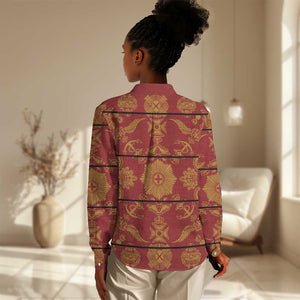 Basotho Blanket Women Casual Shirt Lesotho Seanamarena Kharetsa Royal Red - African Pride