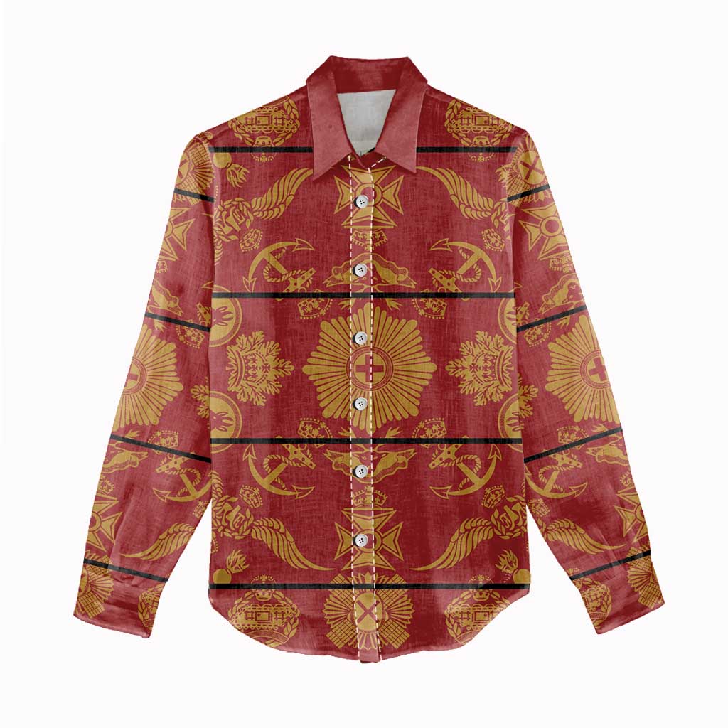 Basotho Blanket Women Casual Shirt Lesotho Seanamarena Kharetsa Royal Red - African Pride