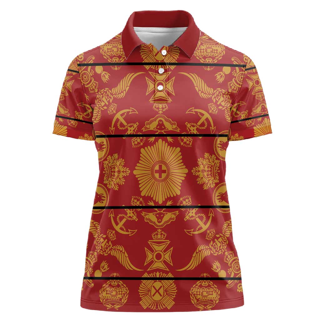 Basotho Blanket Women Polo Shirt Lesotho Seanamarena Kharetsa Royal Red - African Pride