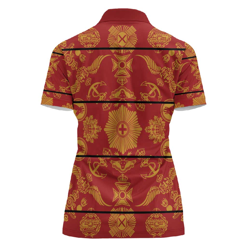 Basotho Blanket Women Polo Shirt Lesotho Seanamarena Kharetsa Royal Red - African Pride
