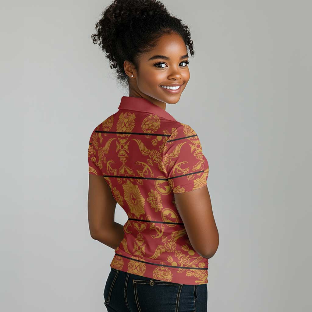 Basotho Blanket Women Polo Shirt Lesotho Seanamarena Kharetsa Royal Red - African Pride