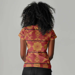 Basotho Blanket Women V-Neck T-Shirt Lesotho Seanamarena Kharetsa Royal Red - African Pride