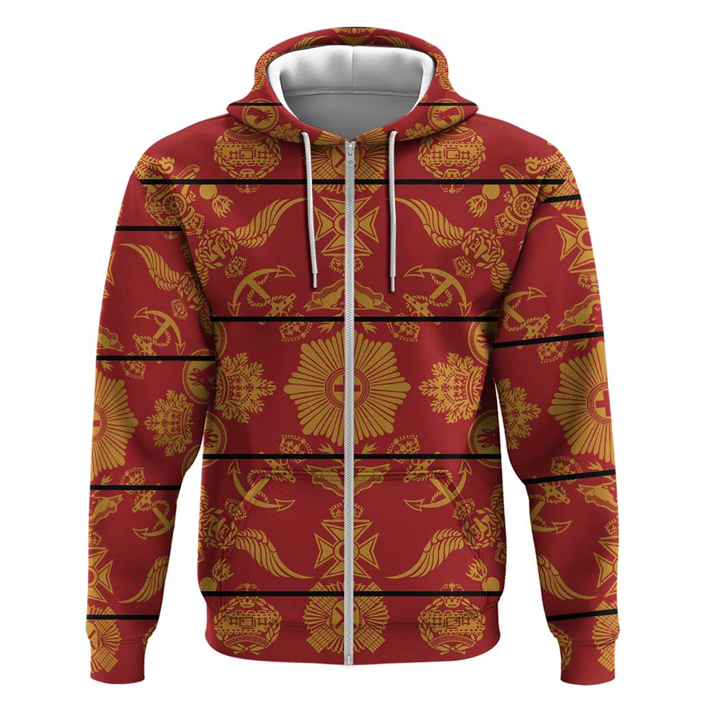Basotho Blanket Zip Hoodie Lesotho Seanamarena Kharetsa Royal Red - African Pride