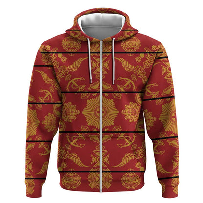 Basotho Blanket Zip Hoodie Lesotho Seanamarena Kharetsa Royal Red - African Pride