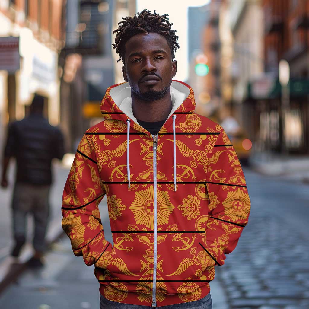 Basotho Blanket Zip Hoodie Lesotho Seanamarena Kharetsa Royal Red - African Pride
