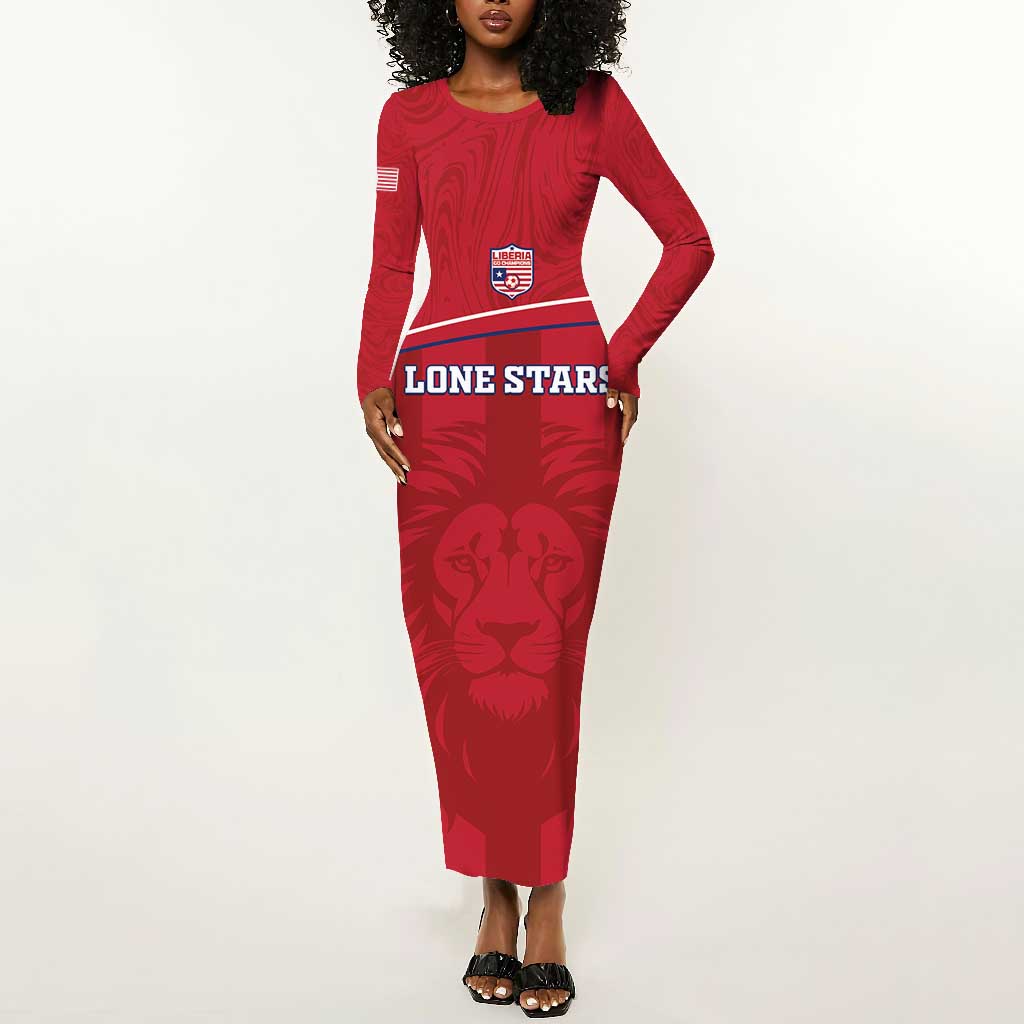 Custom Liberia Long Sleeve Bodycon Dress Football Lion Mascot - Red LT15