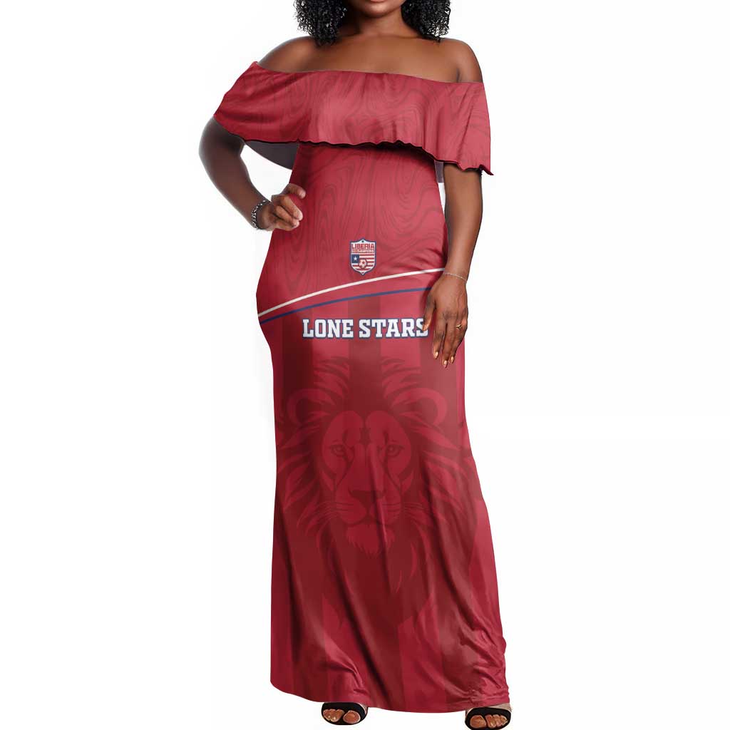 Custom Liberia Off Shoulder Maxi Dress Football Lion Mascot - Red