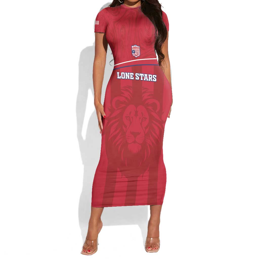 Custom Liberia Short Sleeve Bodycon Dress Football Lion Mascot - Red LT15