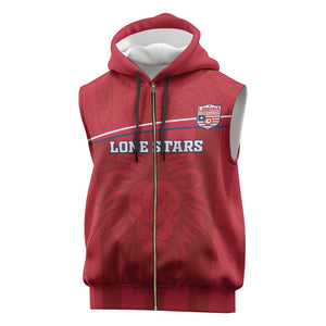 Custom Liberia Sleeveless Zip Hoodie Football Lion Mascot - Red - African Pride