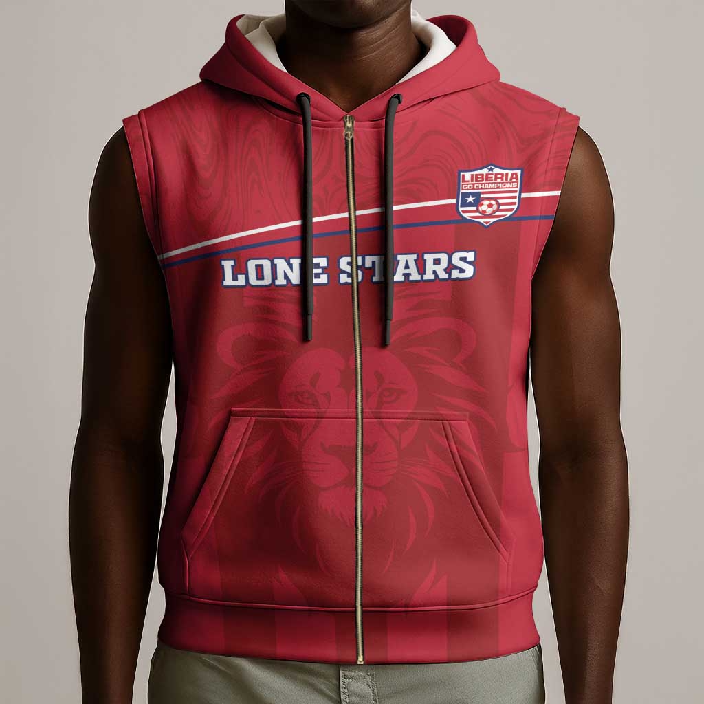 Custom Liberia Sleeveless Zip Hoodie Football Lion Mascot - Red - African Pride