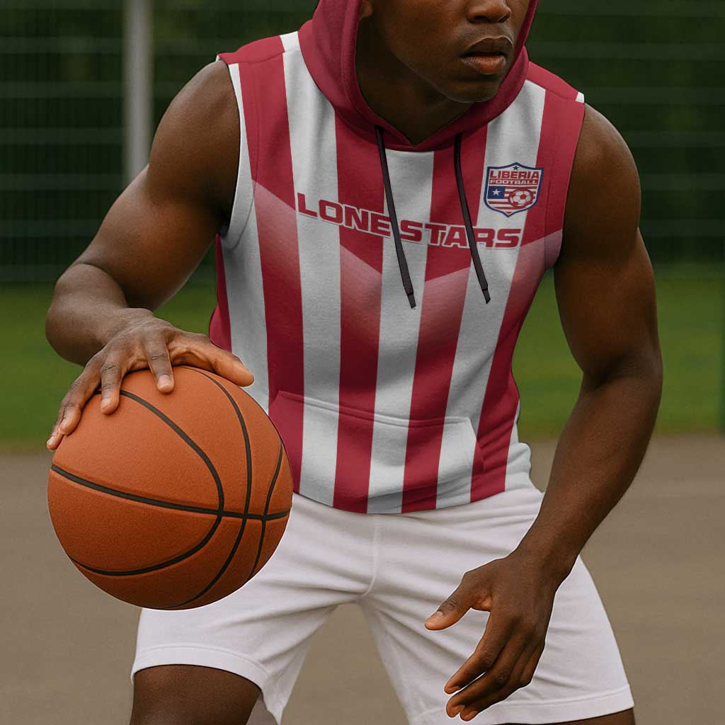 Custom Liberia Football Sleeveless Hoodie The Lone Stars Sporty Style - African Pride