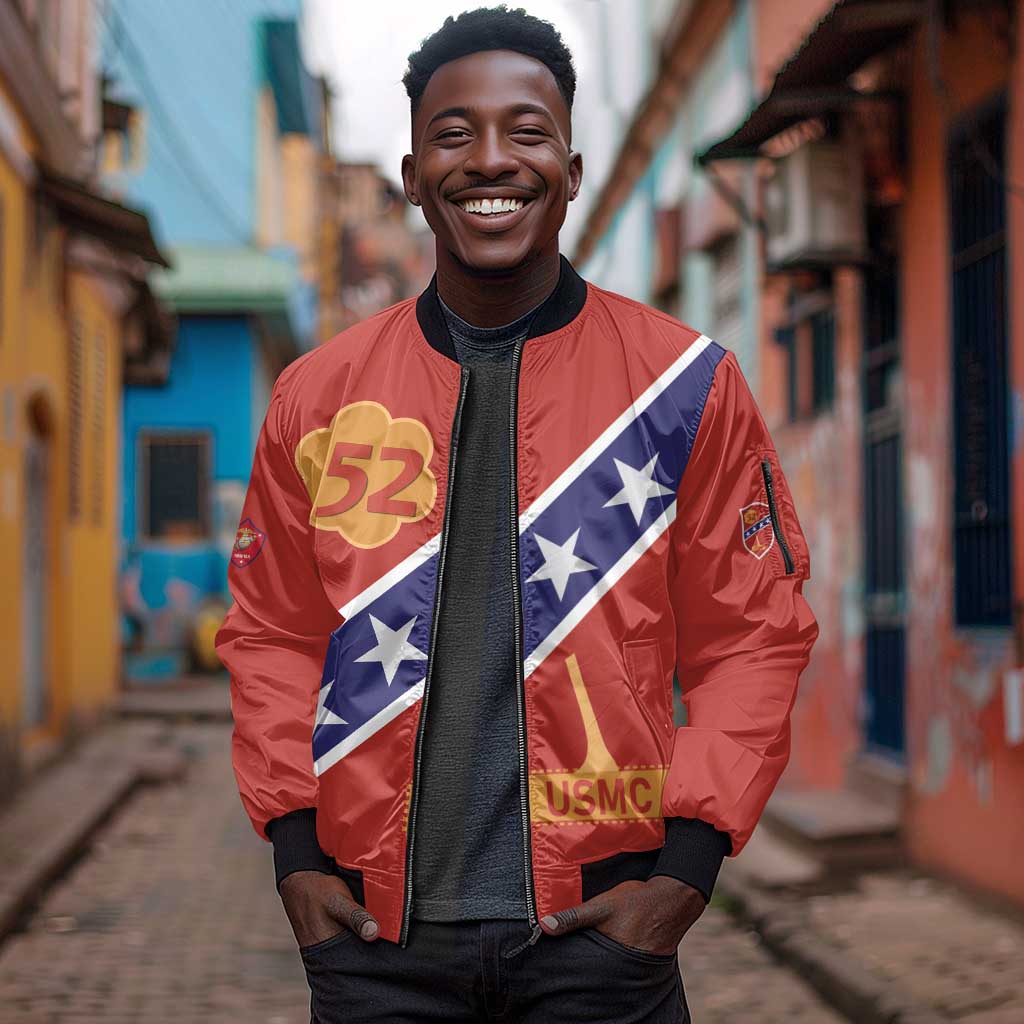 52 USMC Legacy Sleeve Zip Bomber Jacket Proud Montford Point Marines - African Pride