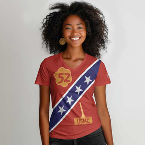 52 USMC Legacy Women V-Neck T-Shirt Proud Montford Point Marines - African Pride